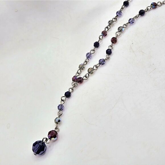 "5/$25" Shades Of Purple Crystal Bead Dainty Silvertone Y Adjustable Necklace - Picture 1 of 1